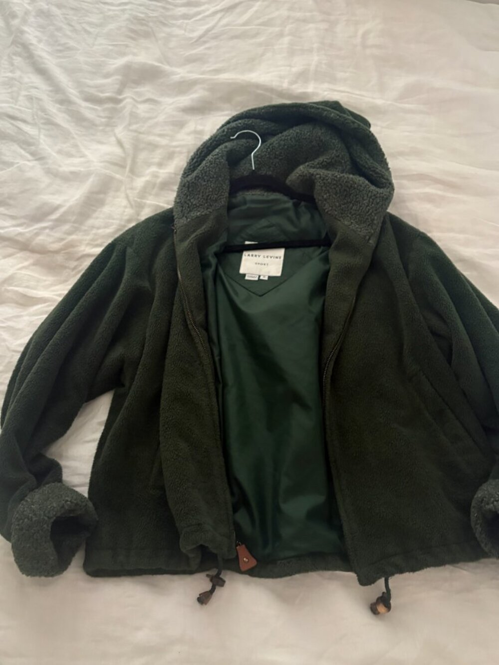 Larry Levine Sport Dark Green Hooded Fleece Jacket S